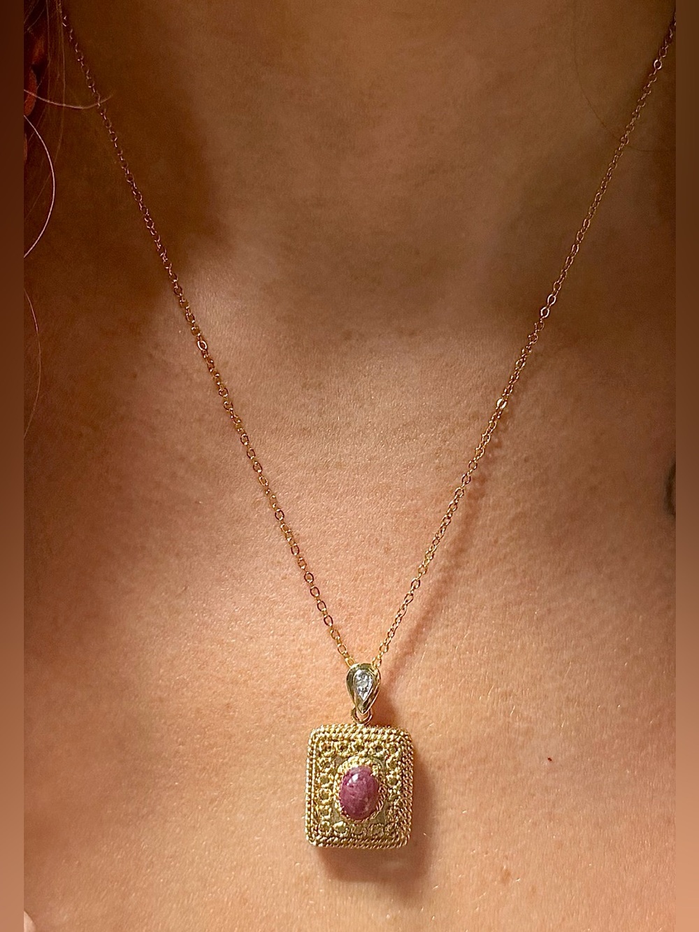 Ruby & Diamond Necklace 18K Gold Plated 1.00 CTW Ruby 17”
